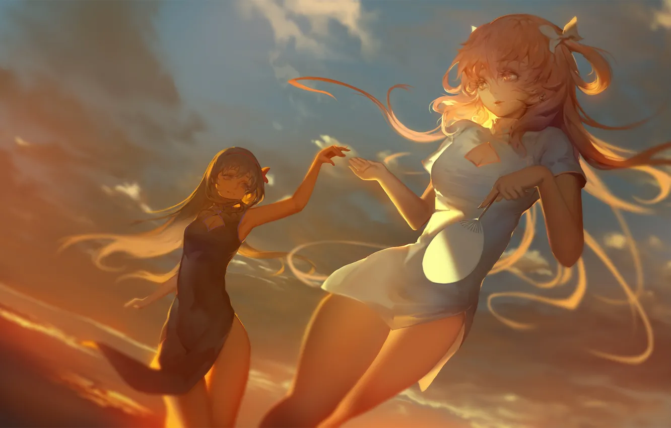 Photo wallpaper girl, the evening, fan, Maho Shojo Madoka Magica