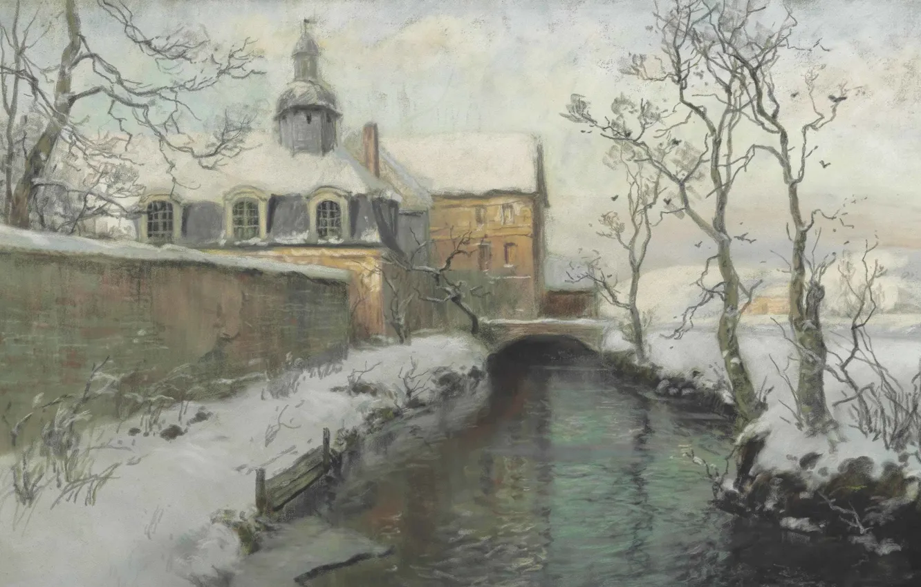 Photo wallpaper winter, winter, Frits Thaulov, Frits Thaulow, Norwegian landscape painter, Norwegian impressionist painter