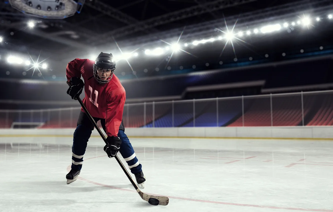 Photo wallpaper ice, render, mixed, player, Hockey, media, healthy, Puck
