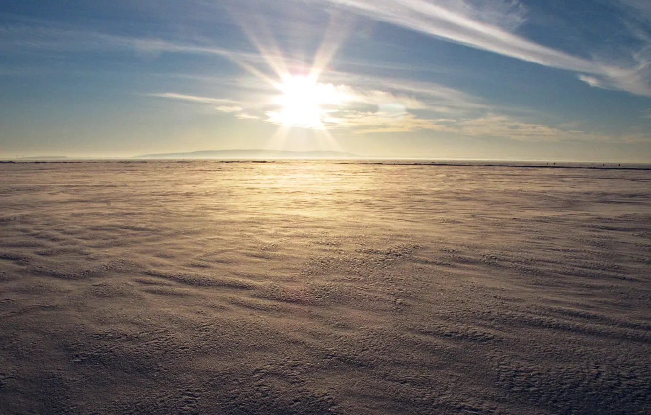 Photo wallpaper sunset, Volga, January