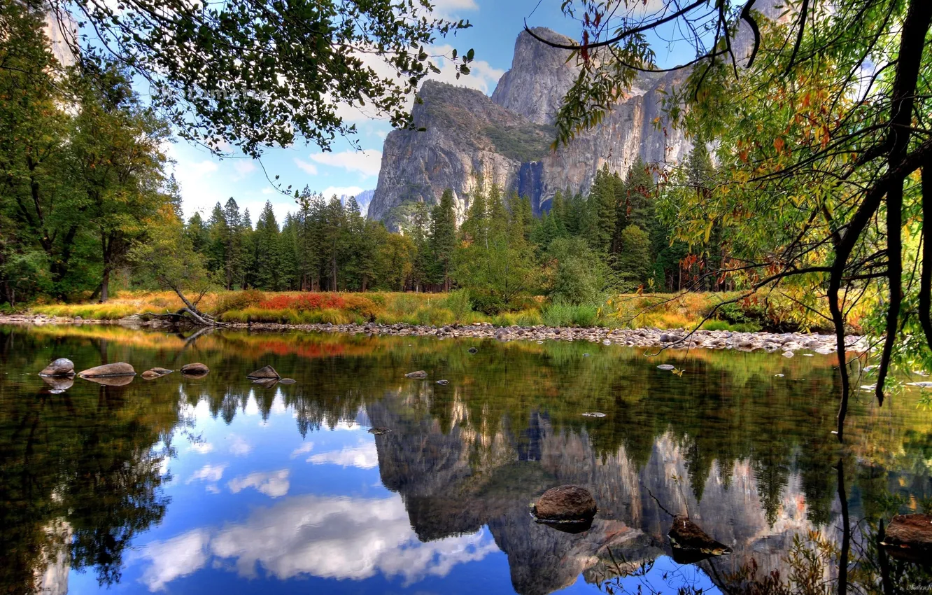 Photo wallpaper autumn, forest, mountains, nature, lake