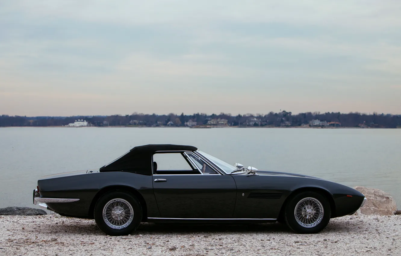 Photo wallpaper black, Maserati, 1969, Roadster, spider, in profile, the soft top, Ghibli Spider