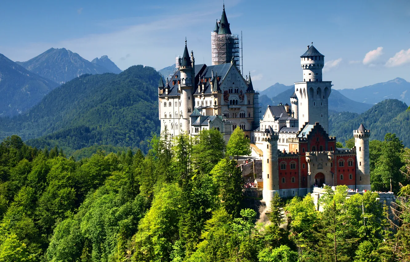Photo wallpaper castle, Germany, mountain, Neuschwanstein, Bavaria, Alps, Neuschwanstein Castle