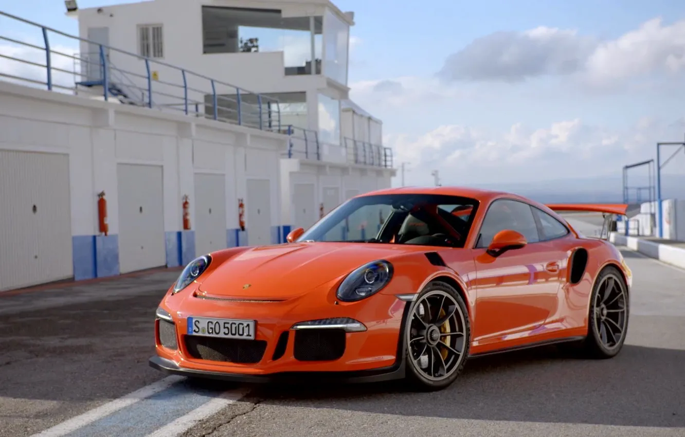 Photo wallpaper orange, spoiler, Porsche 911, GT3 4.0, boxes.