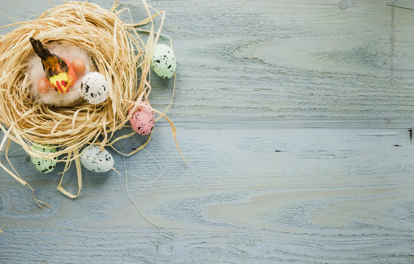 Photo wallpaper holiday, bird, eggs, Easter, socket, straw, Orthodox holiday