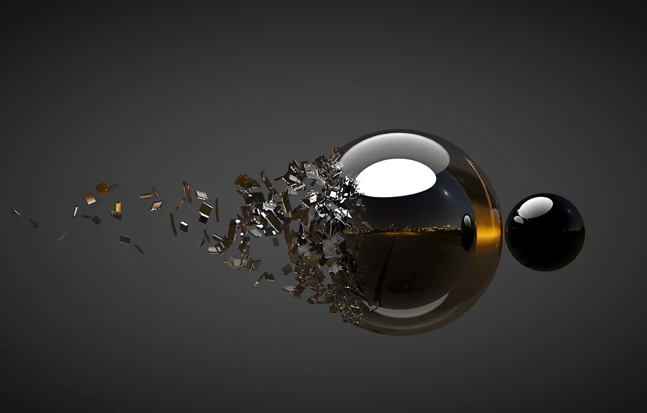 Photo wallpaper glass, fragments, balls