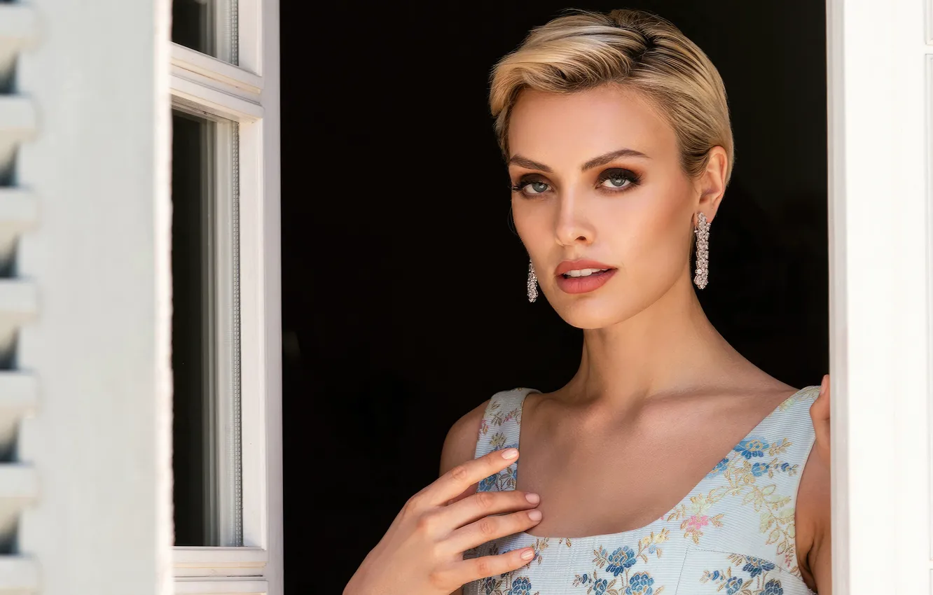 Photo wallpaper look, girl, photo, model, earrings, makeup, Wallis Day