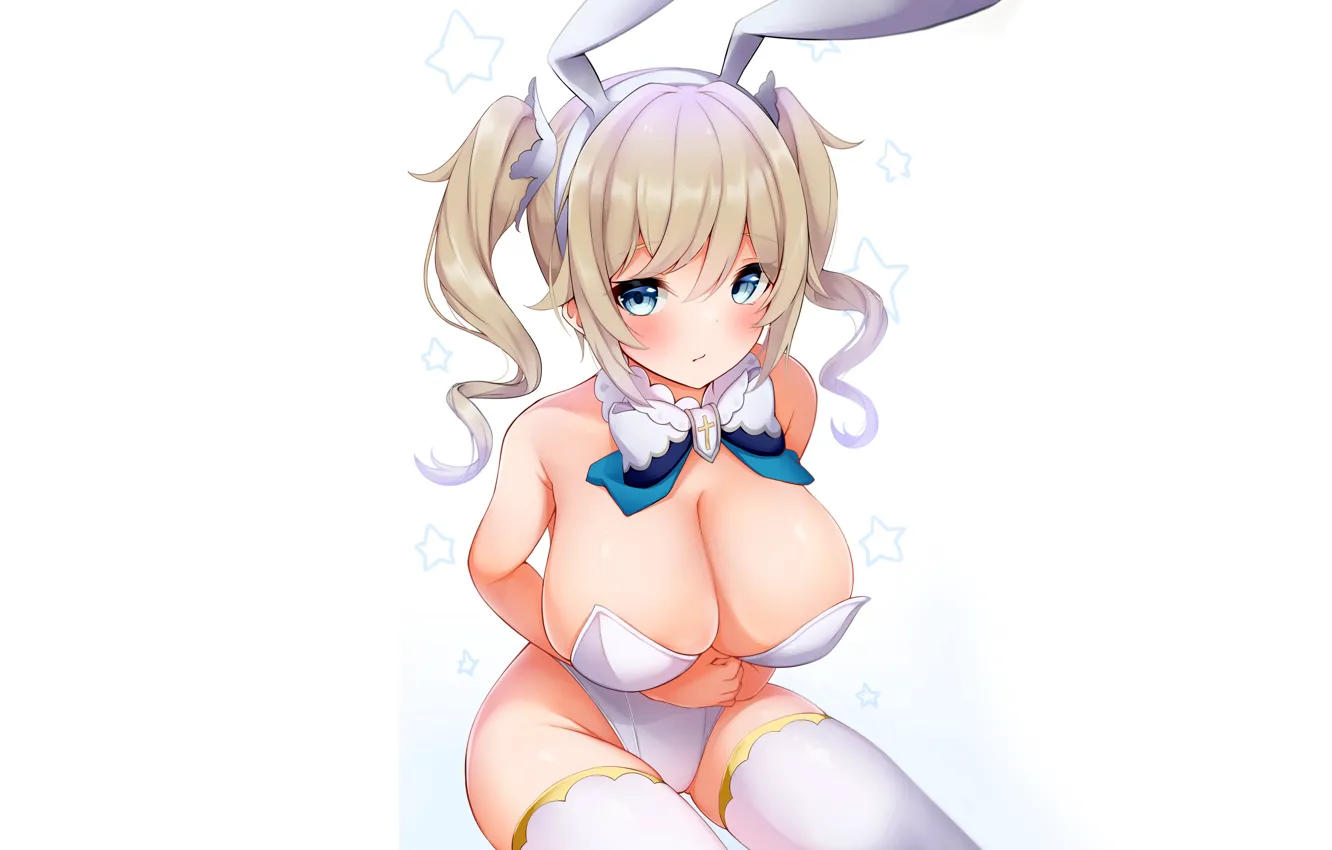 Photo wallpaper girl, sexy, cleavage, thighhighs, long hair, boobs, anime, blue eyes