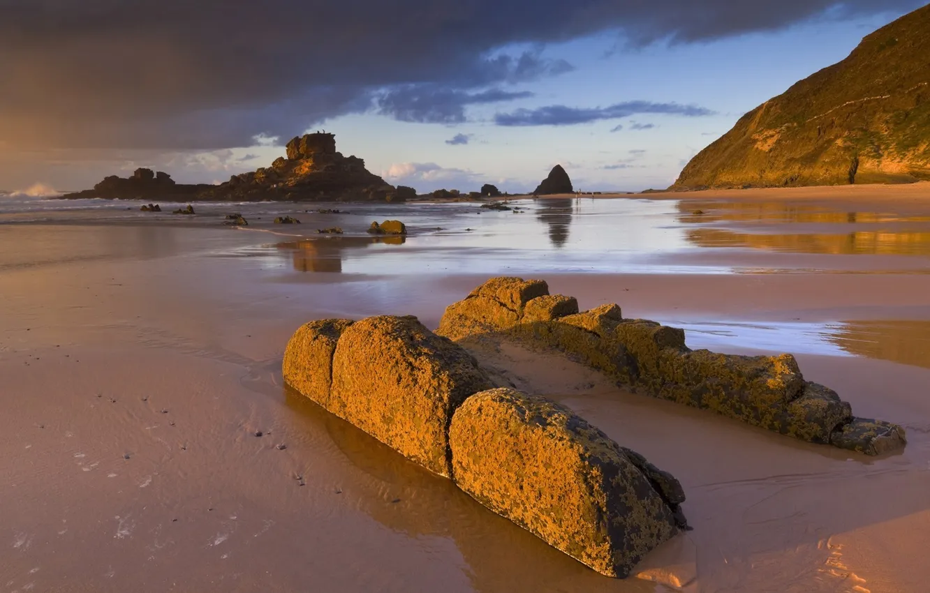 Photo wallpaper sand, sea, beach, stones, rocks, Portugal