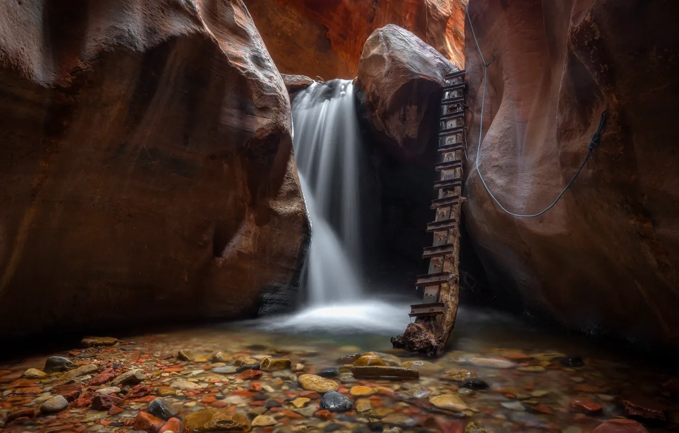 Photo wallpaper waterfall, canyon, United States of America, red rock, kanarra falls