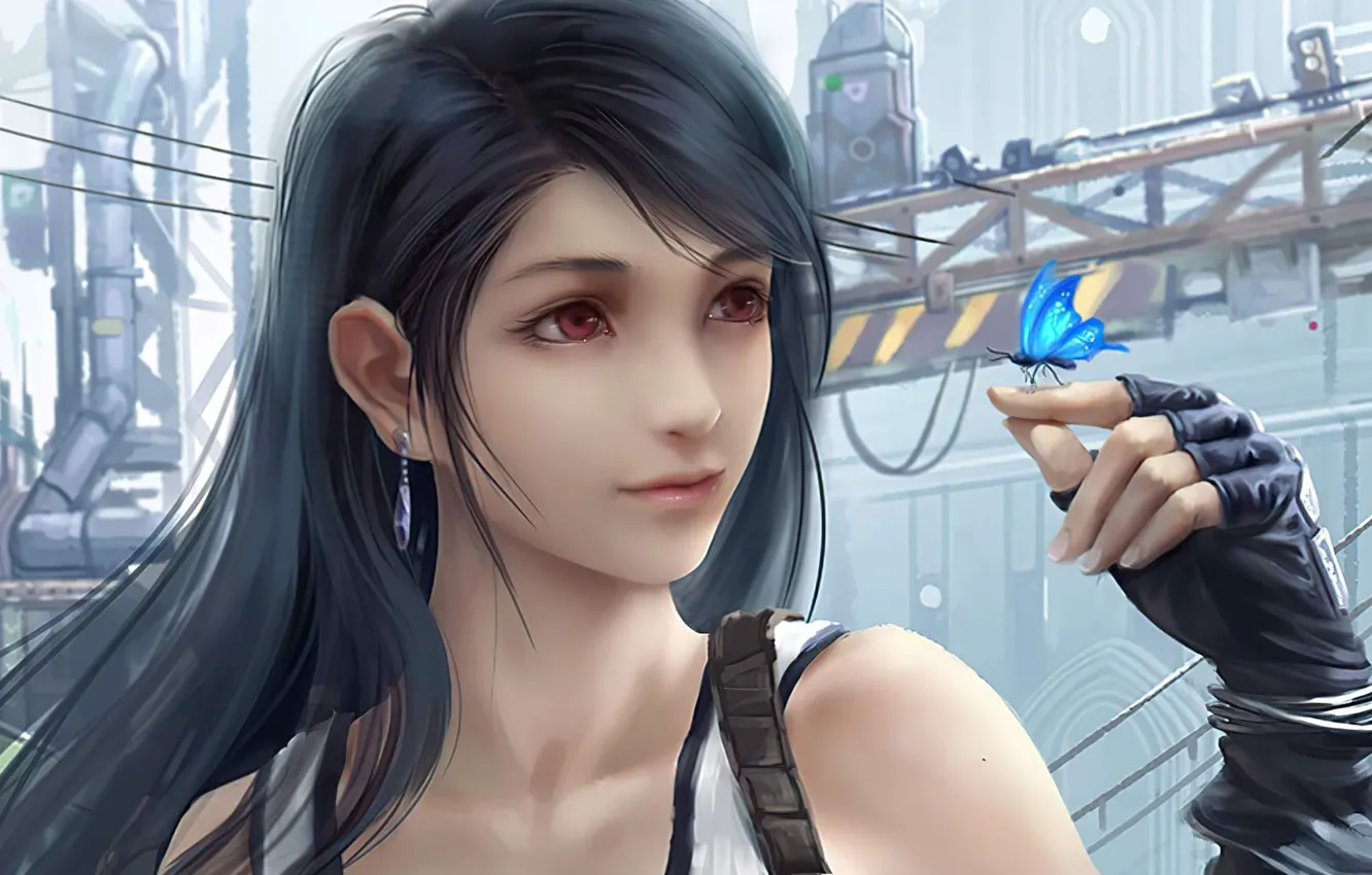 Photo wallpaper girl, butterfly, woman, Final Fantasy VII, Tifa Lockhart, Final Fantasy VII Remake