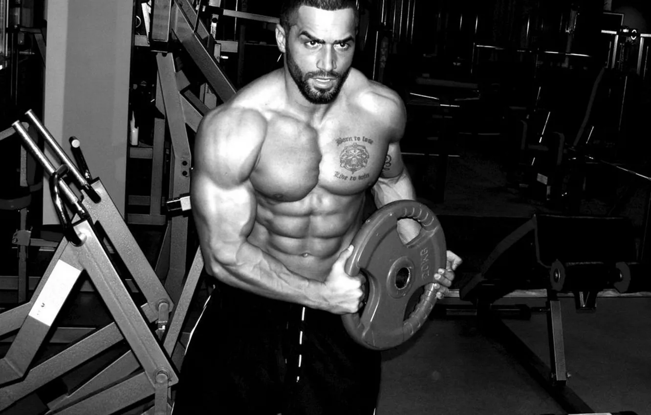 Photo wallpaper Muscle, pancakes, muscle, tattoo, men, workout, fitness, gym