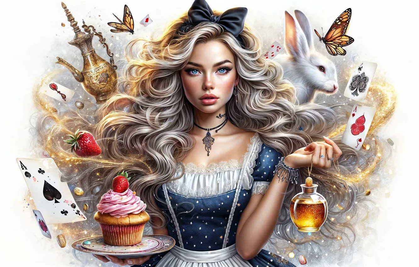 Photo wallpaper look, girl, pose, magic, butterfly, map, tale, hands
