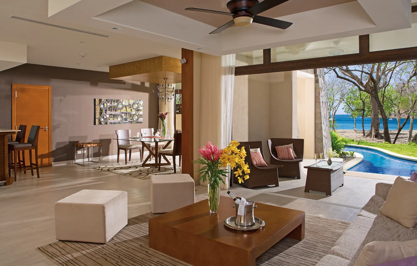 Photo wallpaper Villa, interior, resort, living room, dining room, Costa Rica, Costa Rica, Dreams Las Mareas Resort