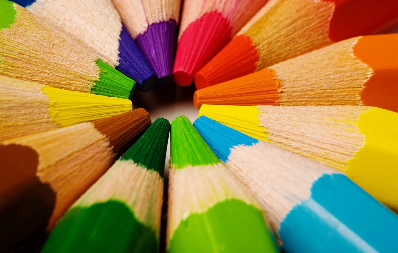 Photo wallpaper color, pencils, in a circle