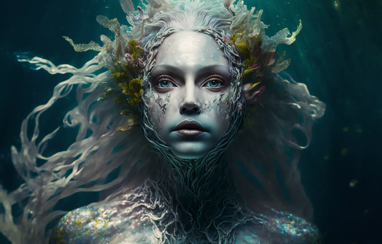 Photo wallpaper water, girl, face, mermaid