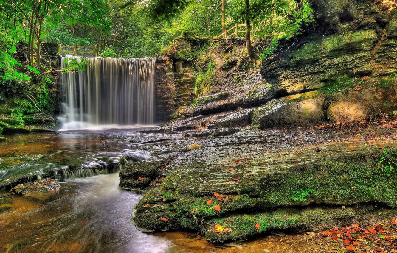 Photo wallpaper landscape, rocks, waterfall