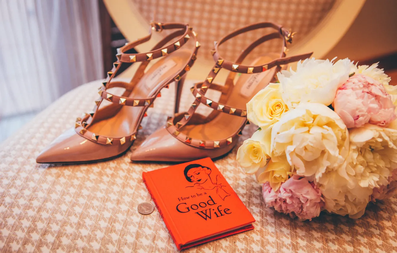 Photo wallpaper flowers, bokeh, room, shoes, Greece, heels, coin, How To Be A Good Wife