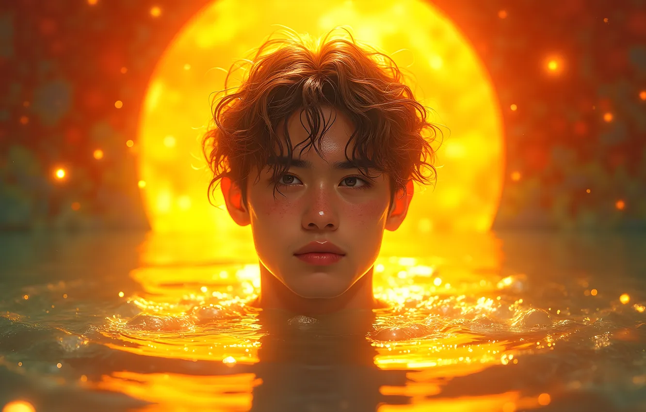 Photo wallpaper water, the sun, light, face, lights, sign, bathing, symbol