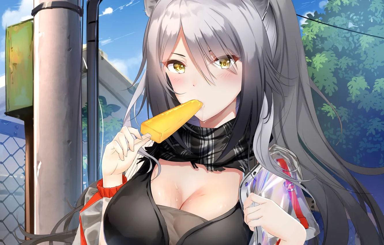 Photo wallpaper girl, sexy, cleavage, long hair, boobs, animal ears, anime, beautiful