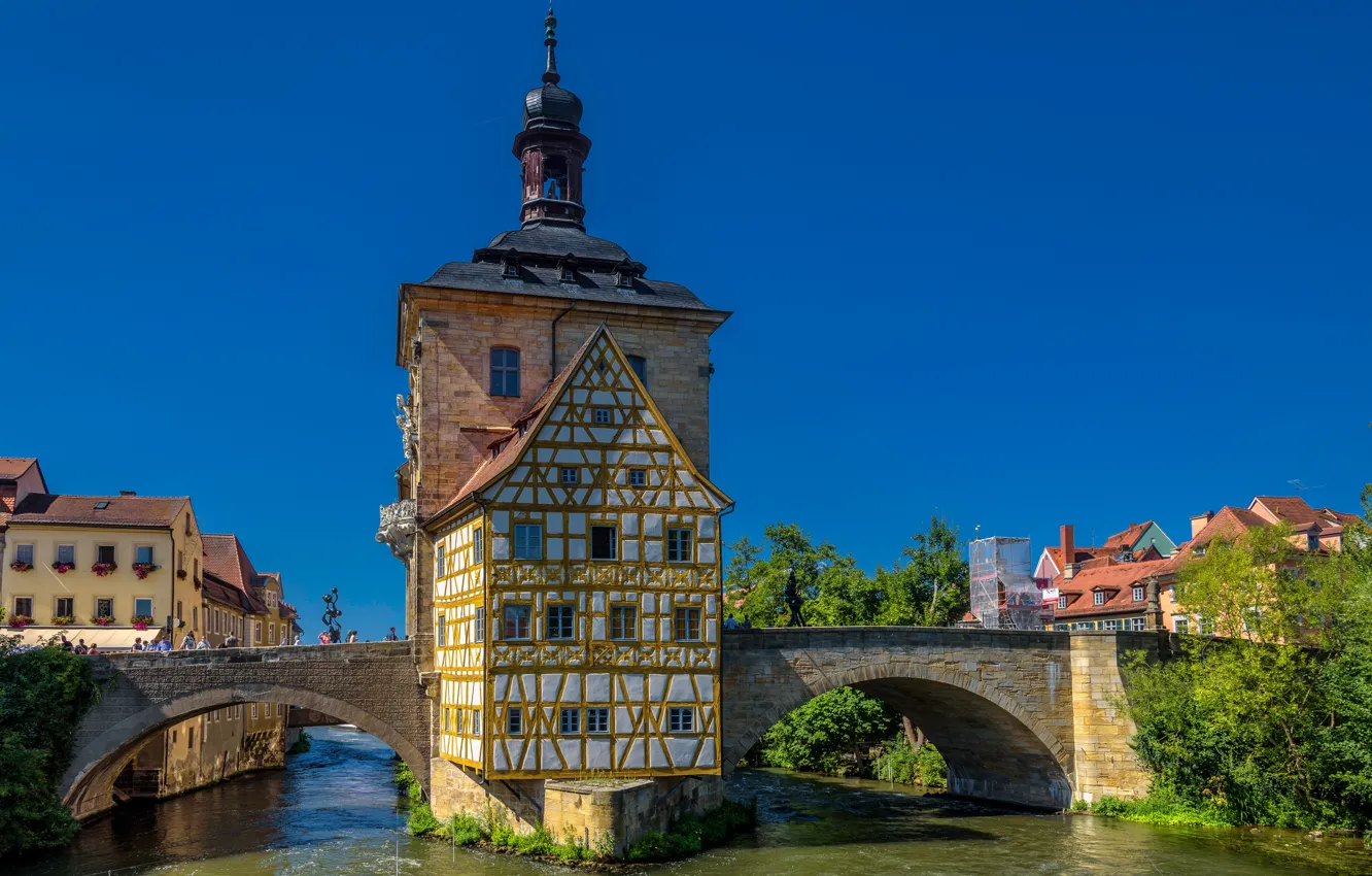 Photo wallpaper bridge, river, the building, Germany, Bayern, Germany, Bamberg, Bavaria