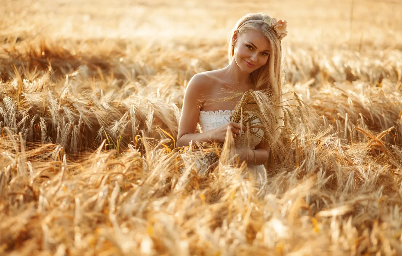 Photo wallpaper wheat, field, summer, girl, Maria, Anton Komar