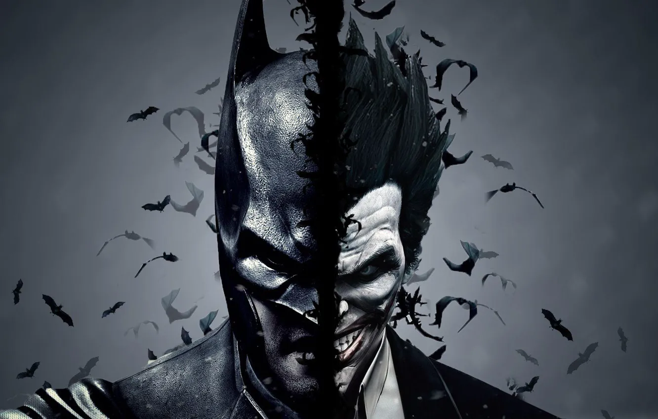 Photo wallpaper Batman, dual monitor, Joker, the dark background