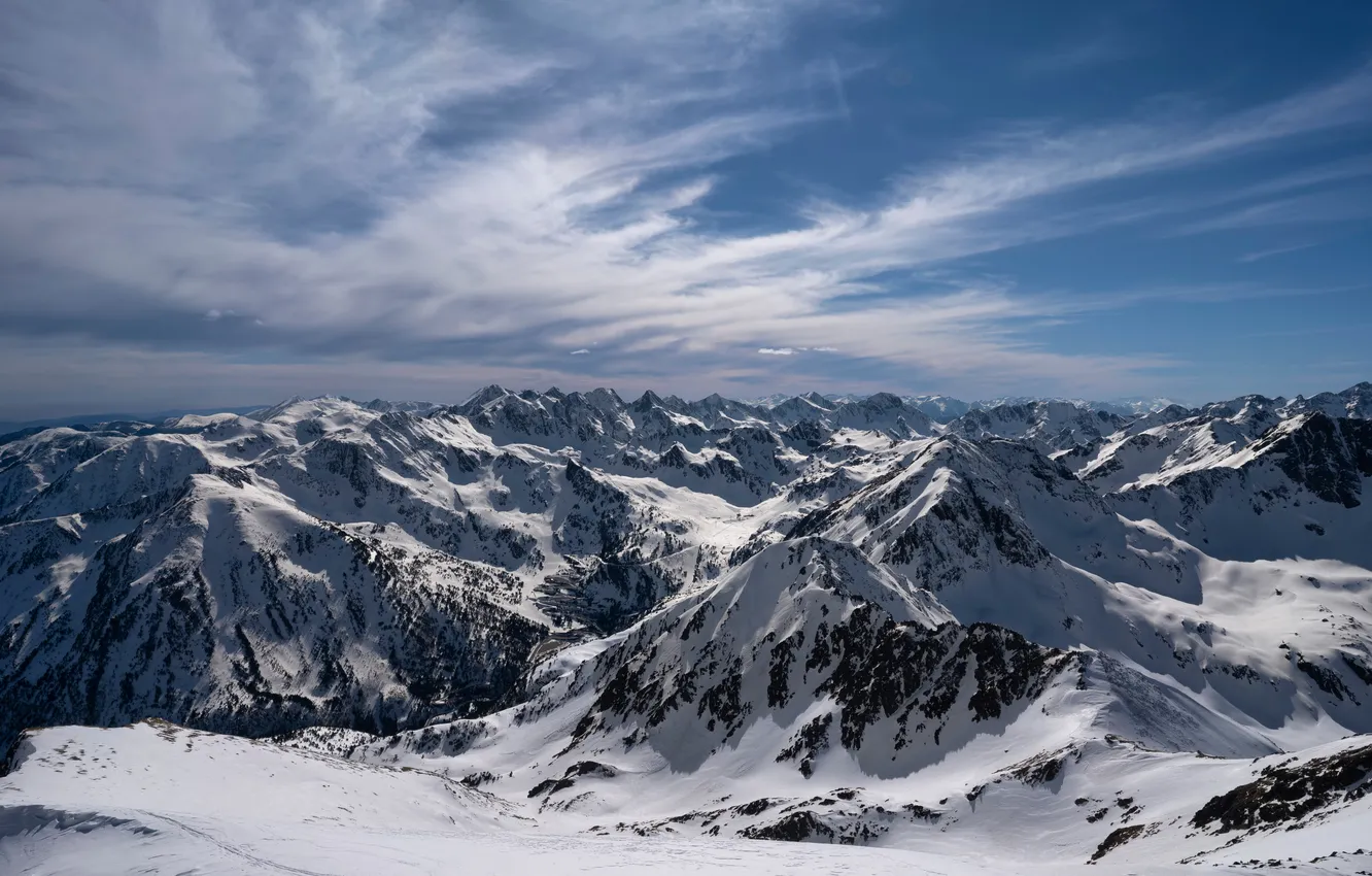 Photo wallpaper the sky, snow, landscape, mountains, nature, panorama, Andorra