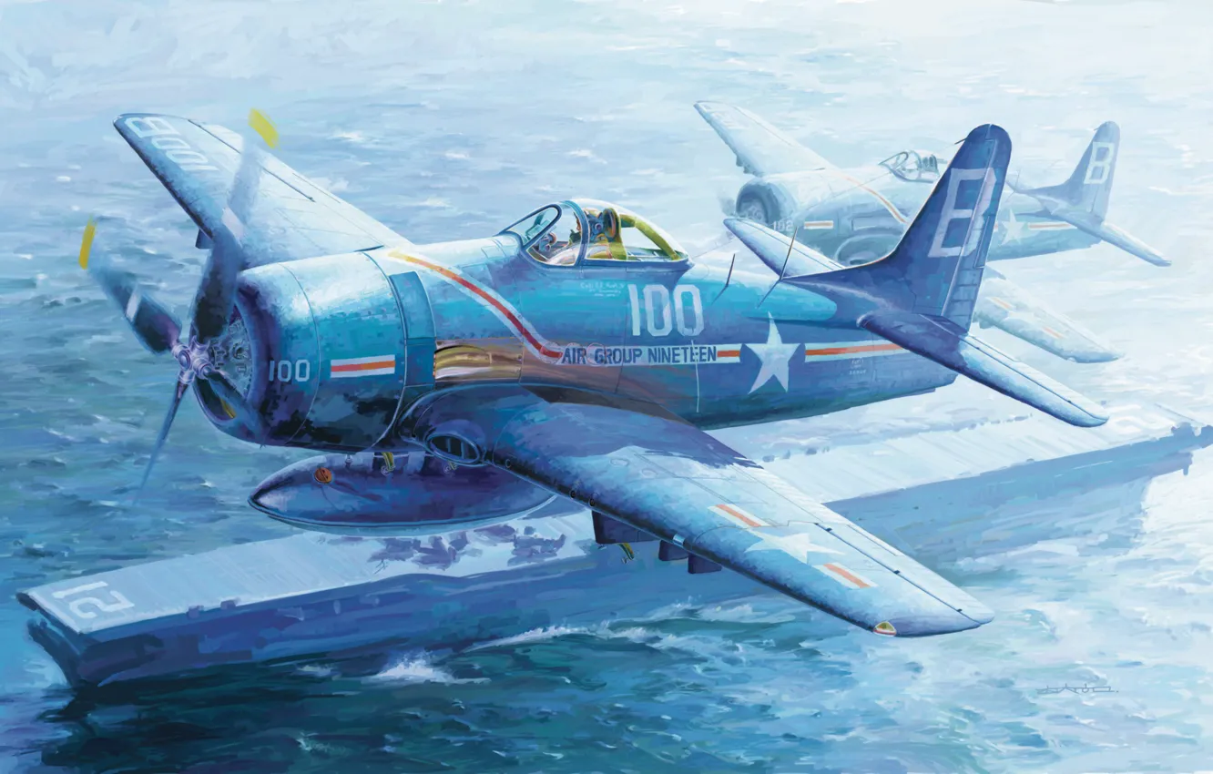 Photo wallpaper war, art, painting, aviation, WW2, Theory F8F Bearcat