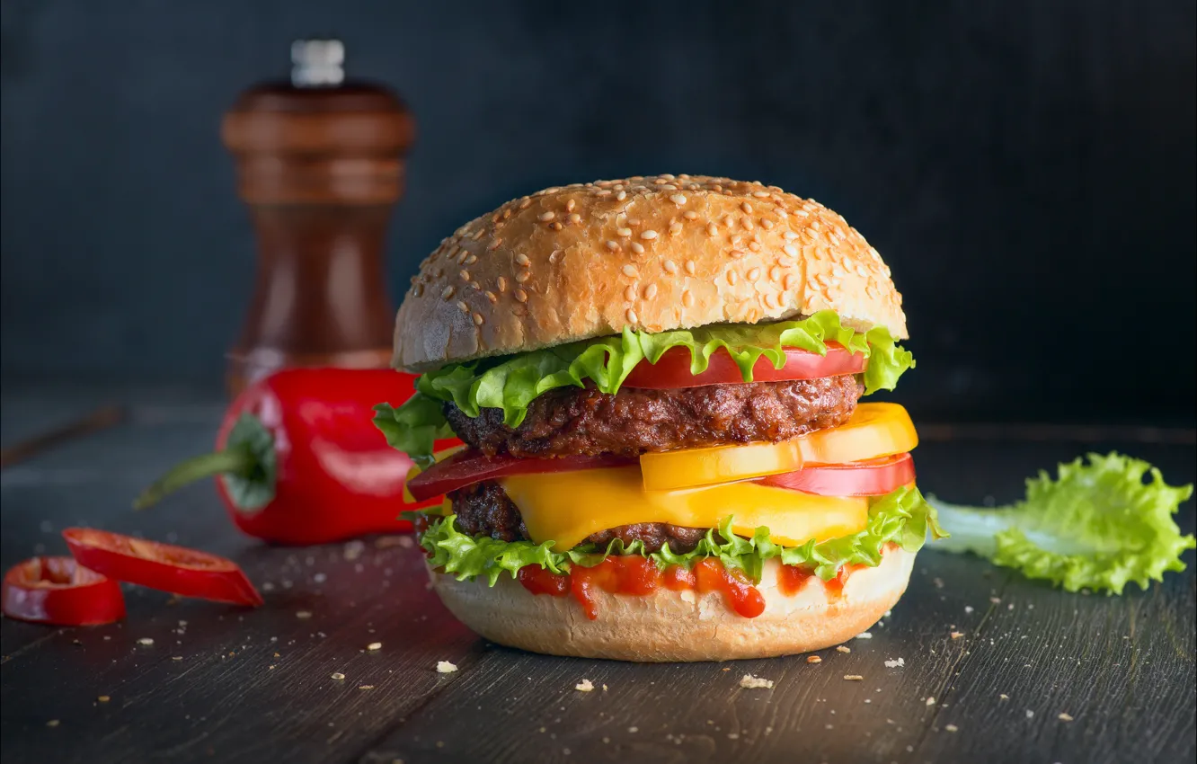 Photo wallpaper hamburger, fast food, Maxim Chikunov