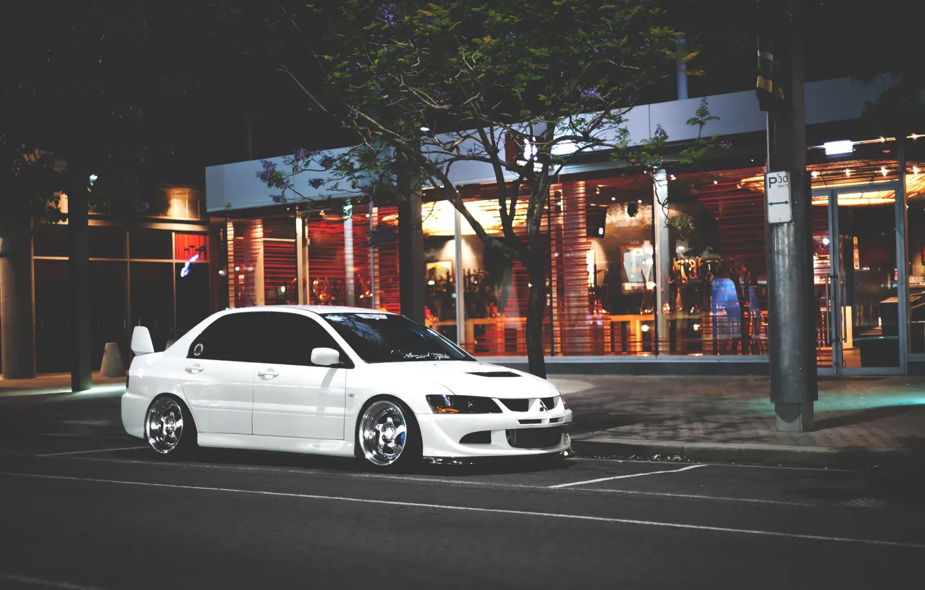 Photo wallpaper Mitsubishi, Lancer, white, Evolution, Lancer, JDM, Evolution, Mitsubishi