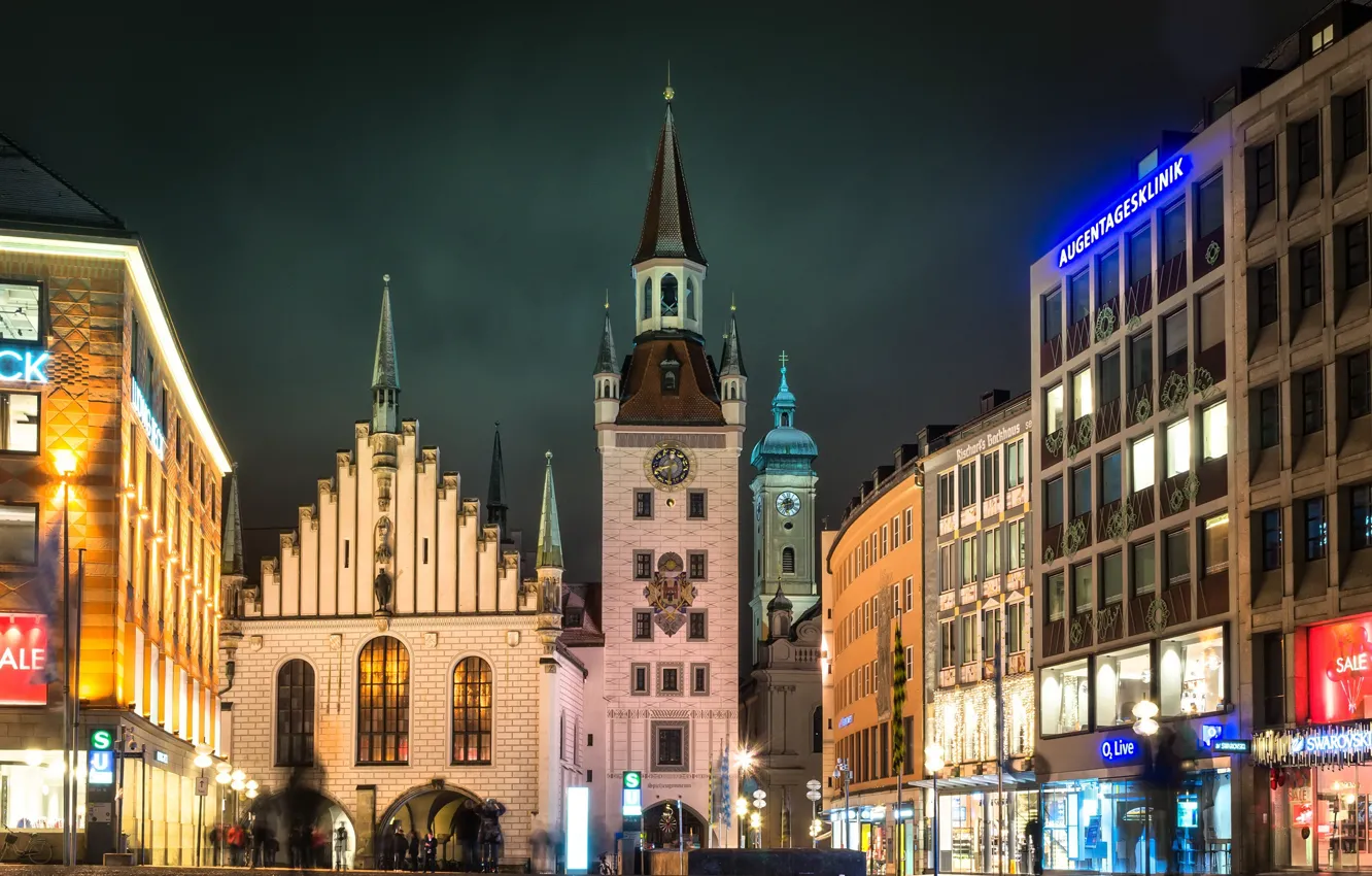 Photo wallpaper night, lights, Germany, Munich, Town hall