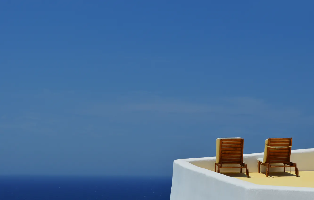 Photo wallpaper sea, summer, the sky, heat, vacation, chair, Santorini, Greece