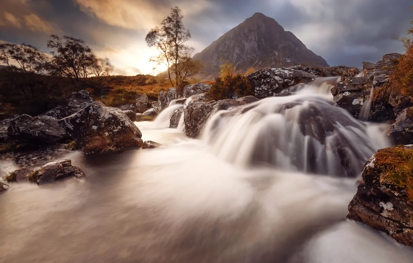 Photo wallpaper mountains, river, stream