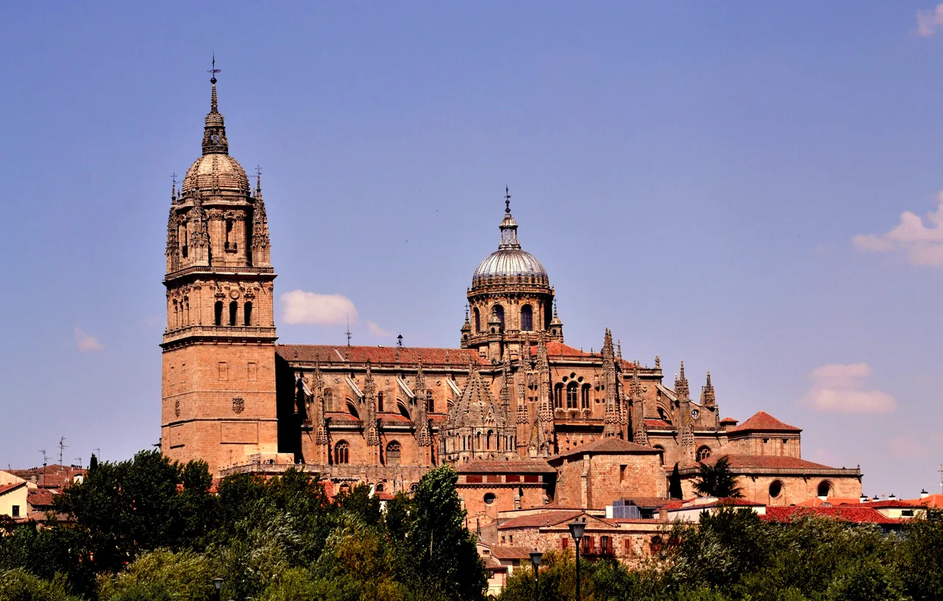Photo wallpaper the sky, trees, hills, Spain, Cathedral, Salamanca