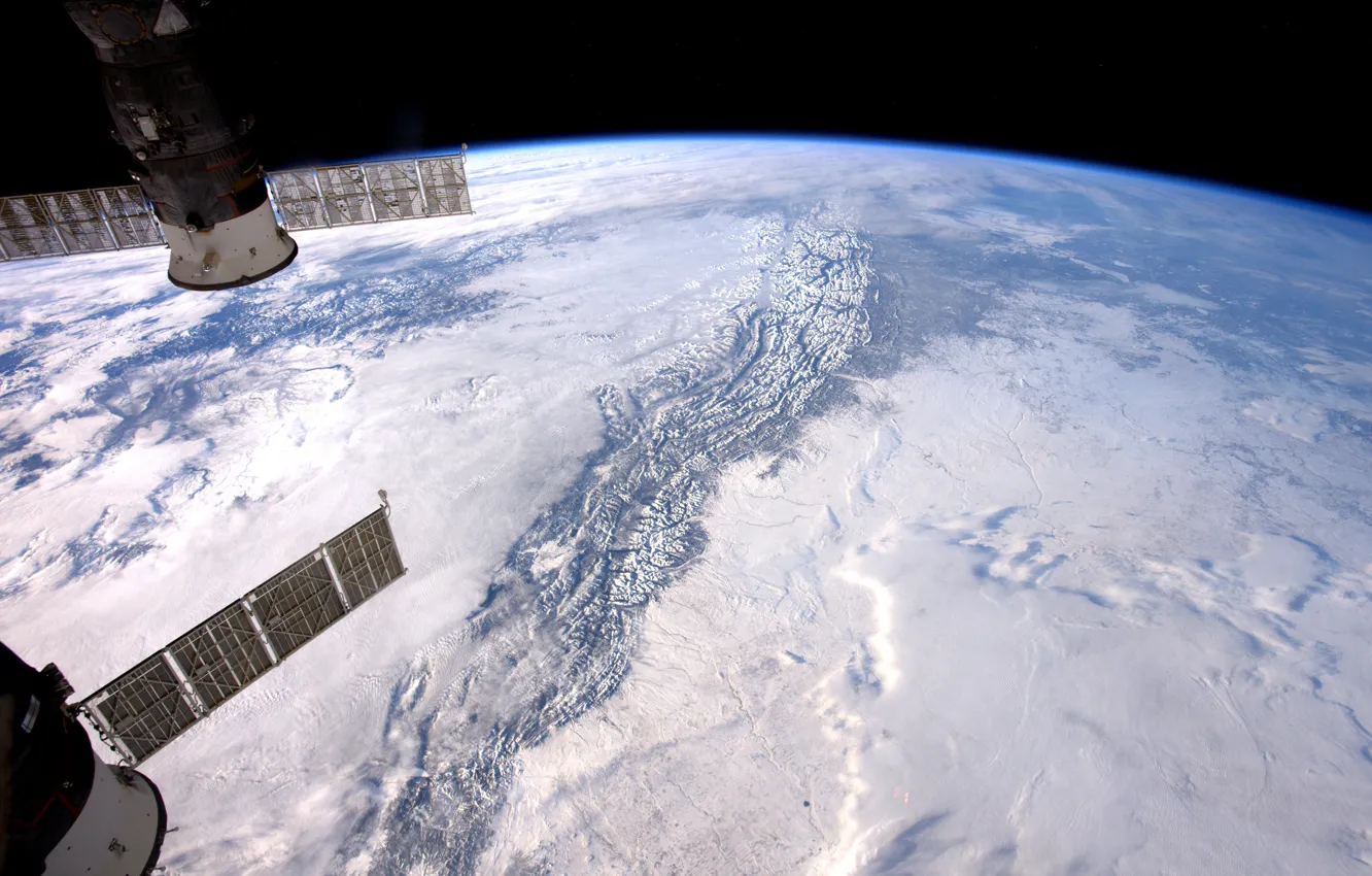 Photo wallpaper planet, Earth, ISS, NASA, Rocky mountains