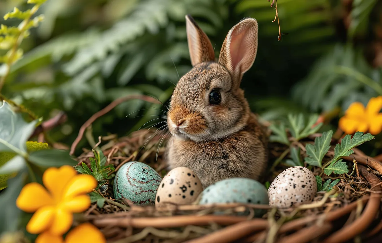 Photo wallpaper flowers, eggs, spring, colorful, Easter, flowers, spring, Easter