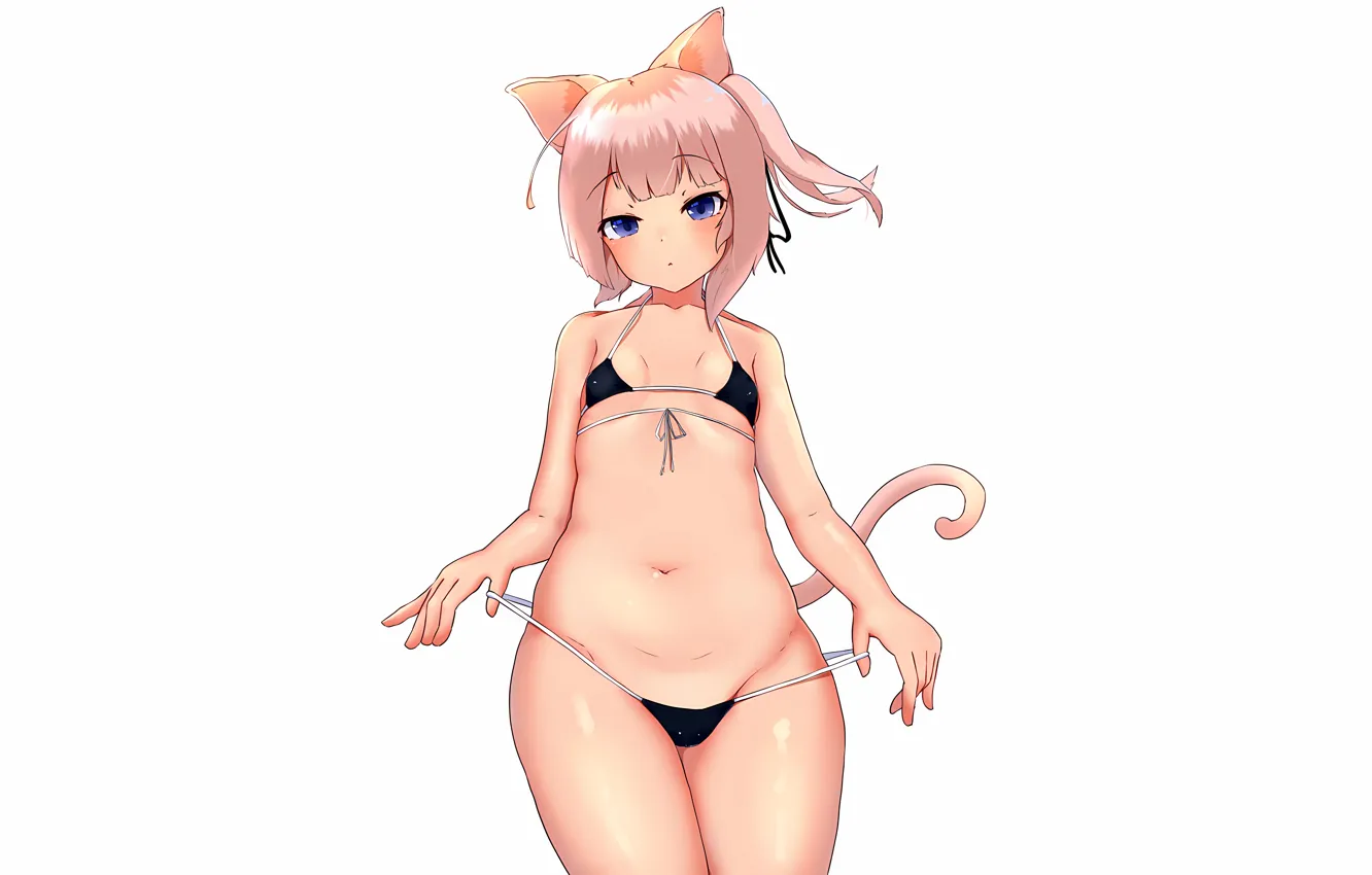 Photo wallpaper girl, sexy, cleavage, pink hair, boobs, animal ears, anime, beautiful