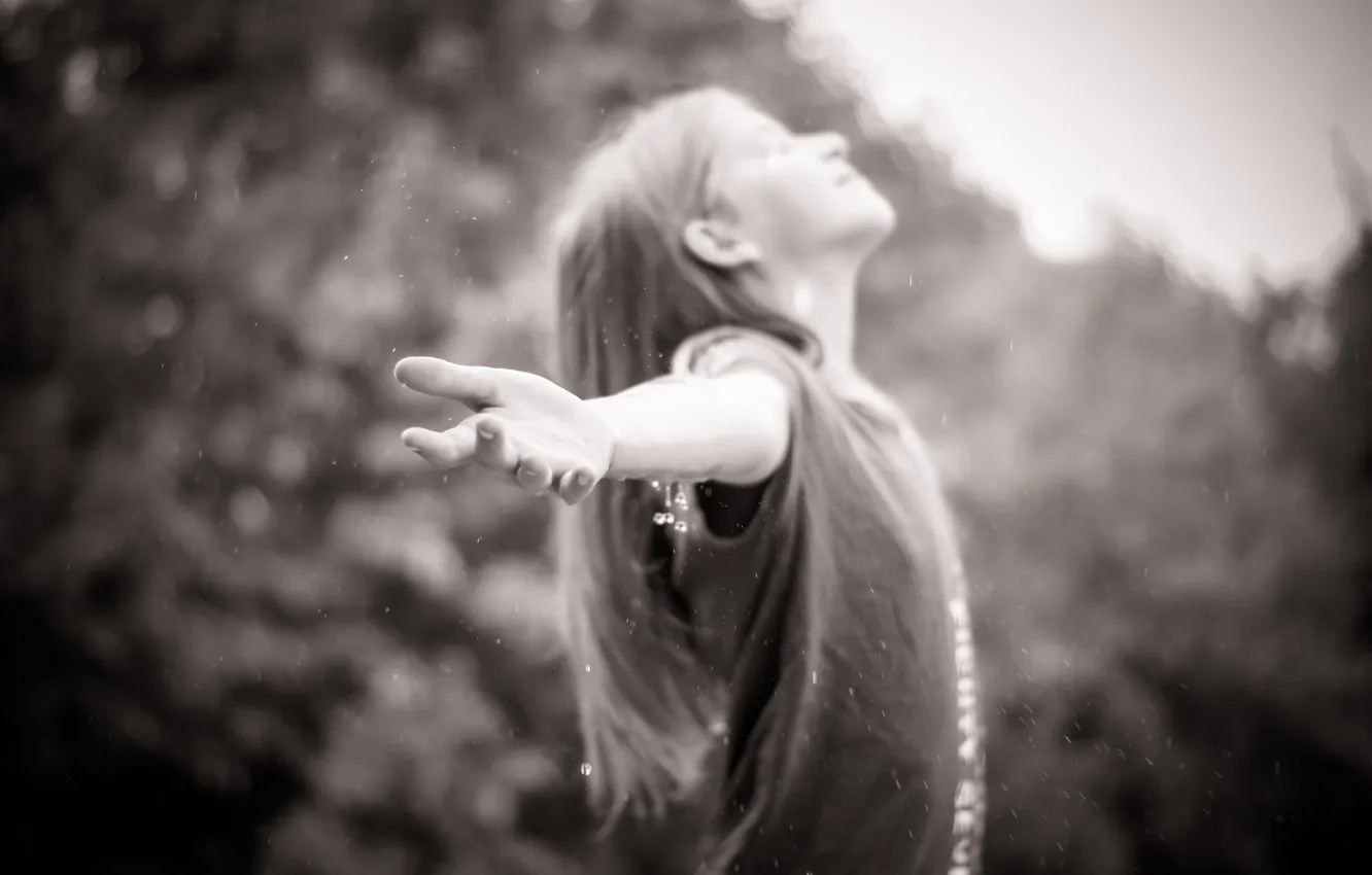 Photo wallpaper rain, mood, girl