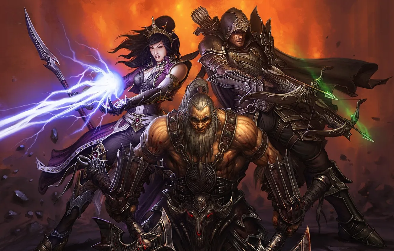 Photo wallpaper fascinator, Diablo 3, barbarian, demon hunter, Diablo