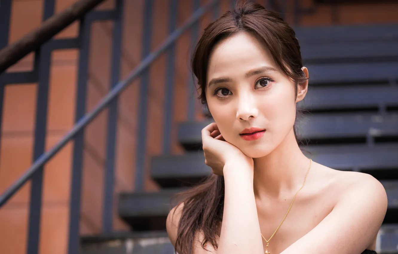 Photo wallpaper eyes, girl, face, hair, East