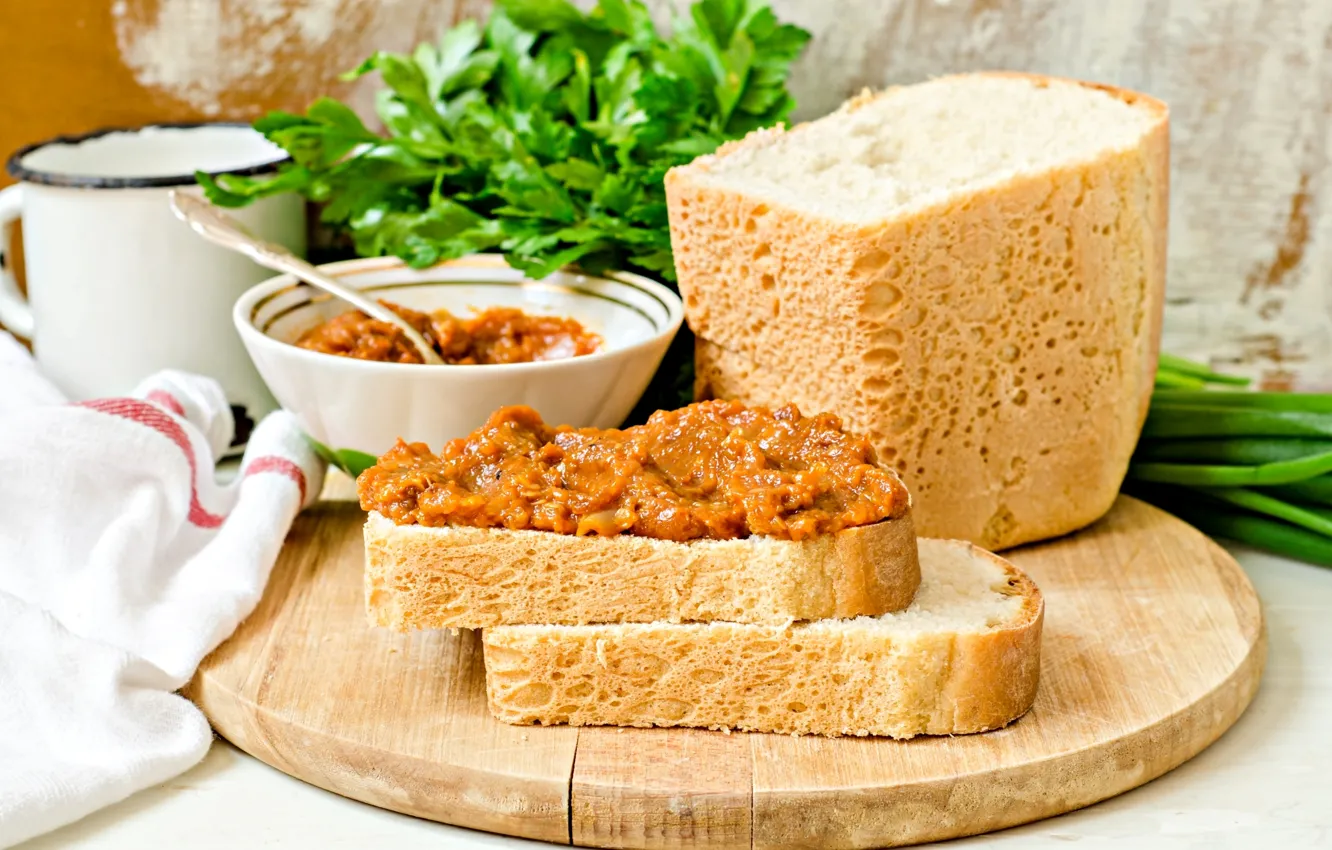 Photo wallpaper greens, bread, parsley, squash caviar