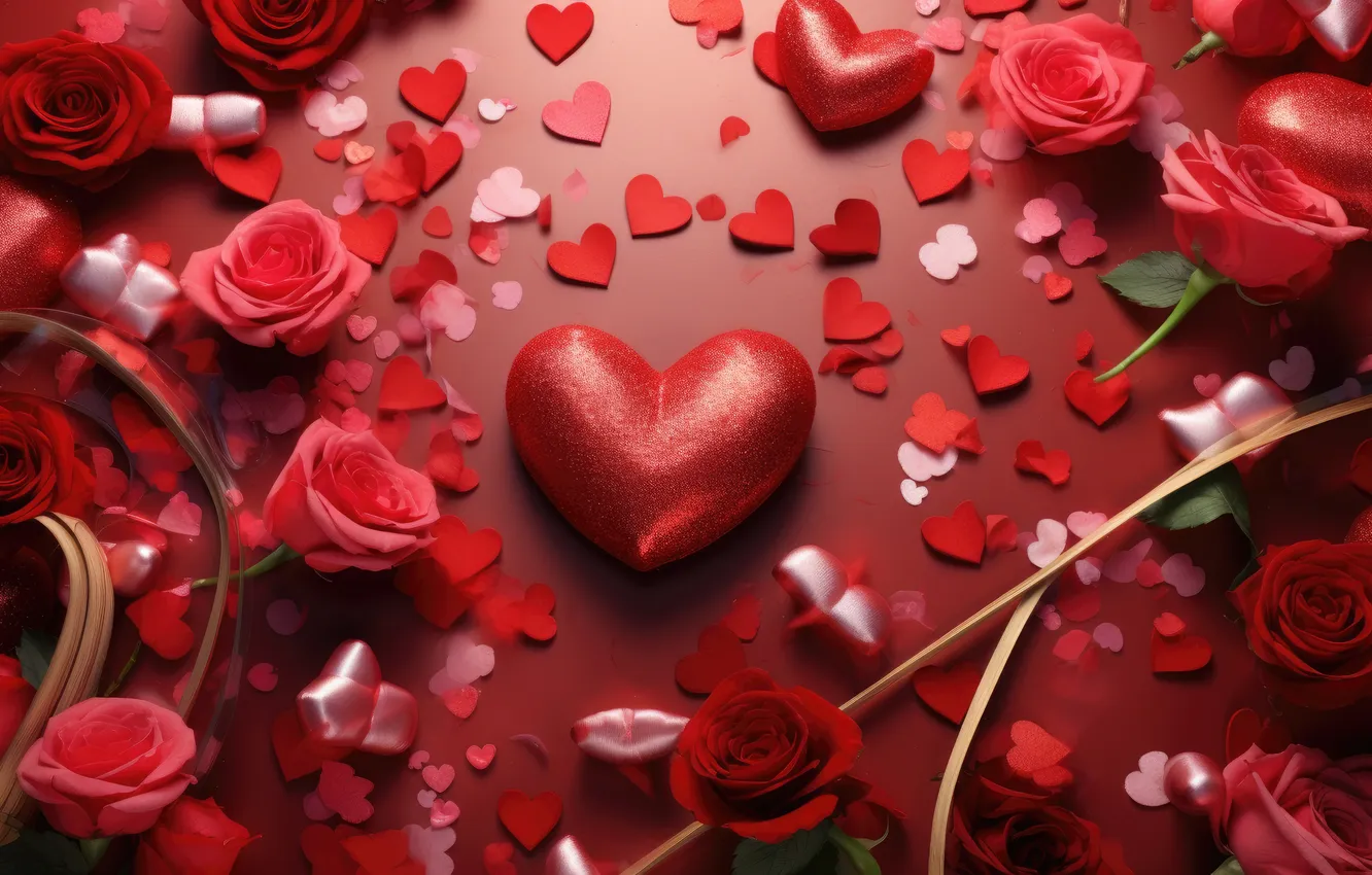 Photo wallpaper love, flowers, gift, romance, heart, roses, love, Valentine's day