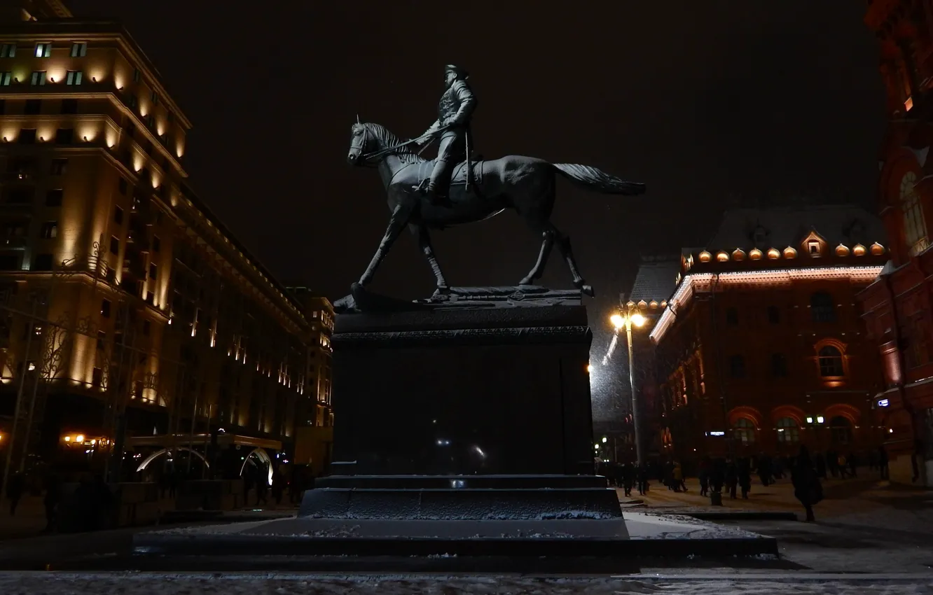 Photo wallpaper snow, night, beautiful, monument, Moscow, walk, Red square