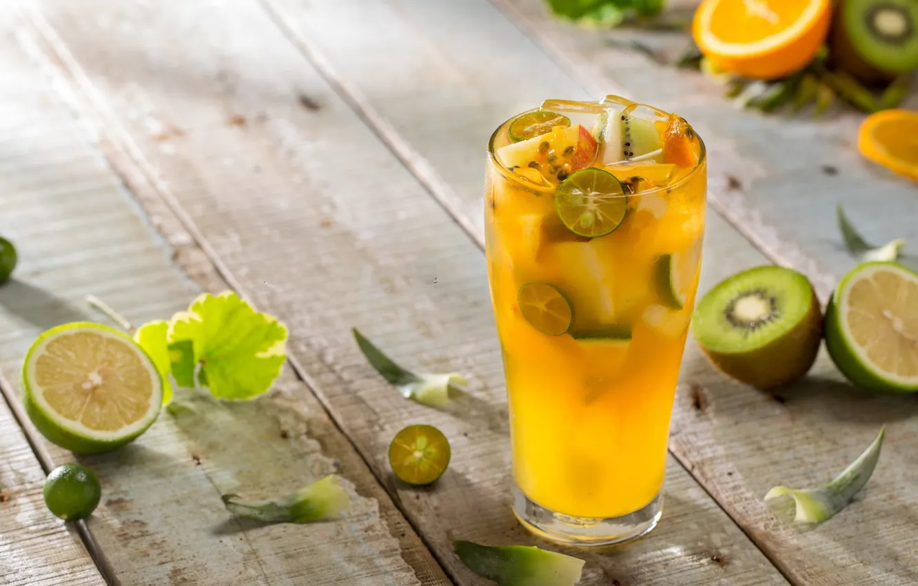 Photo wallpaper glass, kiwi, lime, drink, lemonade