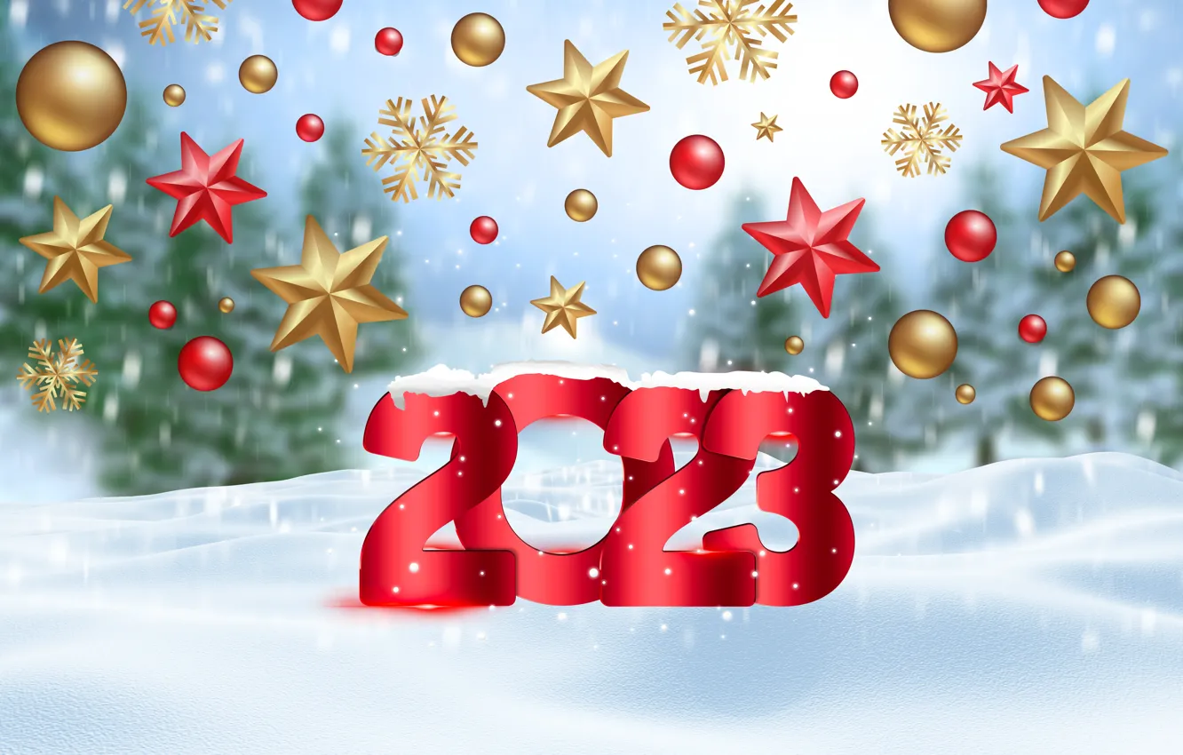 Photo wallpaper winter, snow, snowflakes, New Year, figures, happy, winter, snow