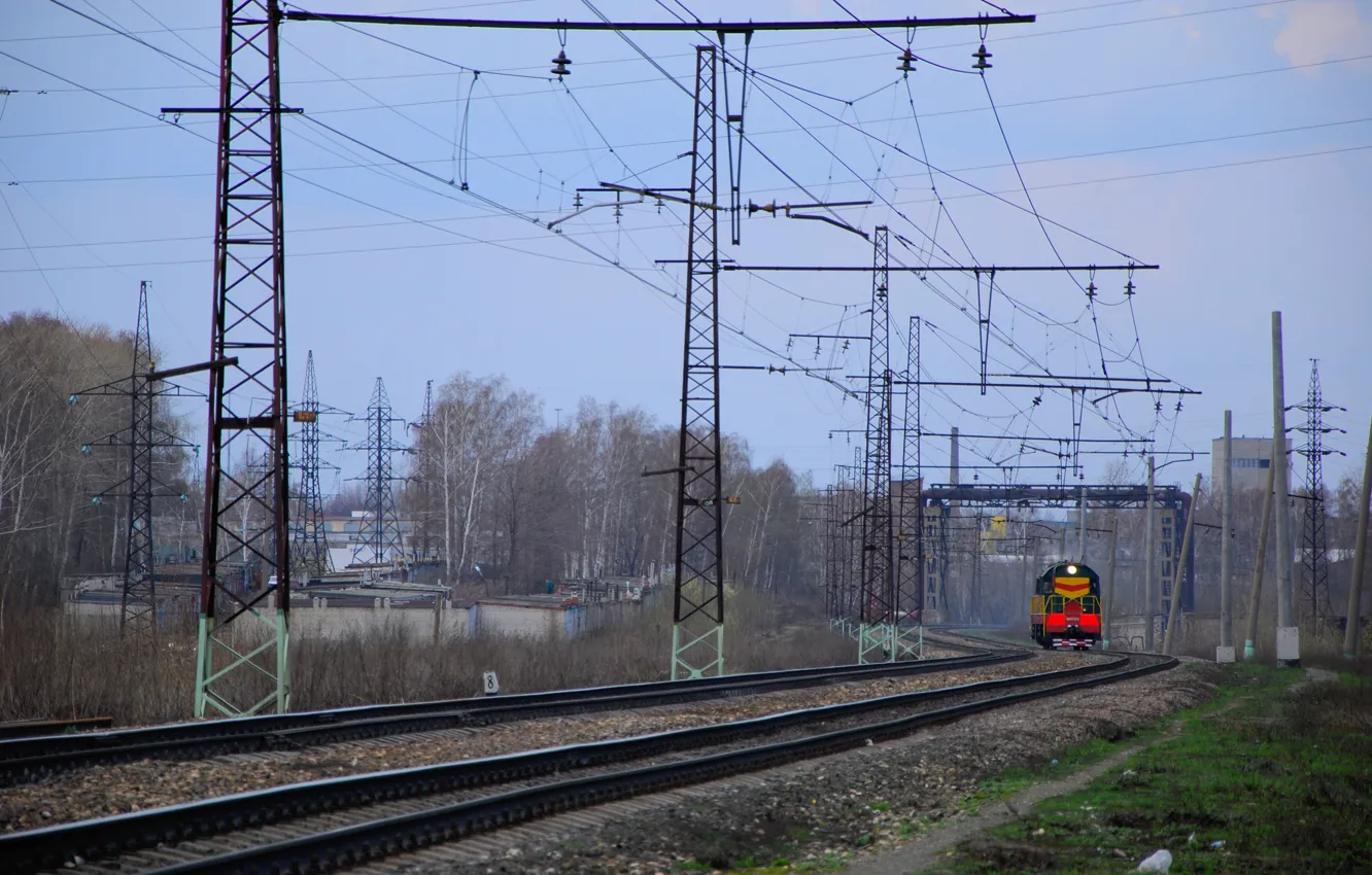 Photo wallpaper trees, rails, railroad, locomotive