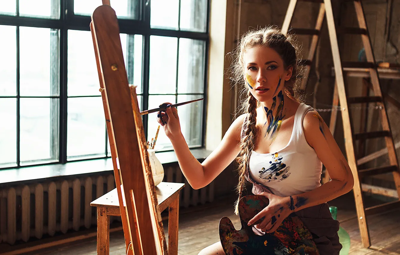 Photo wallpaper colors, girl, long hair, brown hair, photo, photographer, blue eyes, model