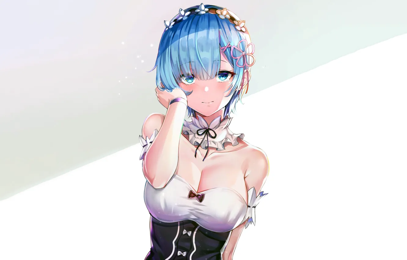 Photo wallpaper girl, sexy, cleavage, dress, boobs, anime, blue eyes, beautiful