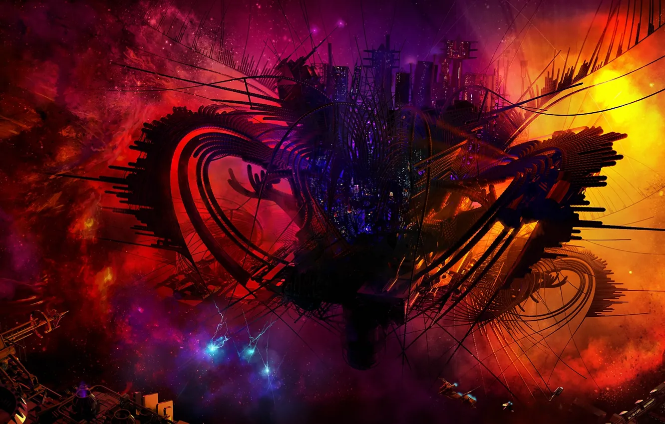 Photo wallpaper space, nebula, zipper, ships, art